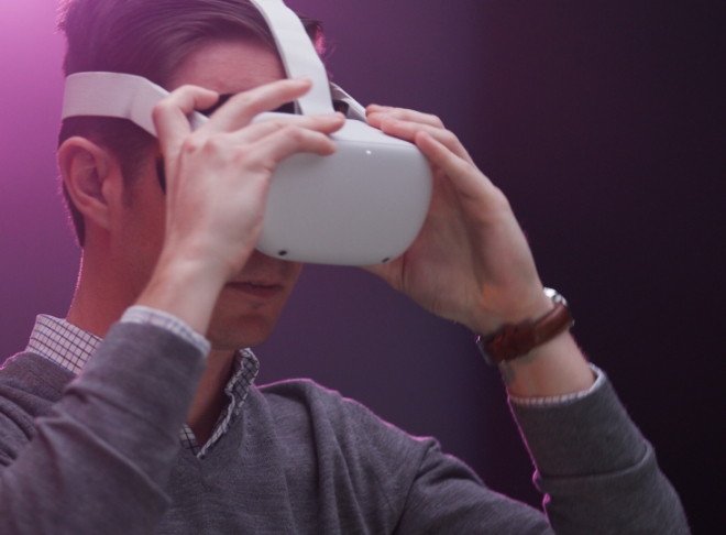 person wearing vr goggles